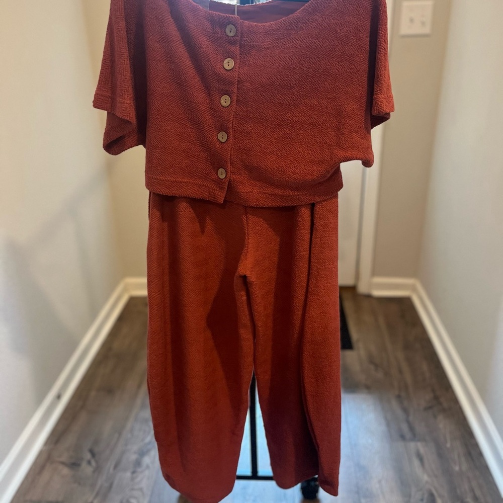 FREE PEOPLE  Changing Tides Cotton Crop Top & Pants - Rust - NWT- XS - Picture 5 of 16